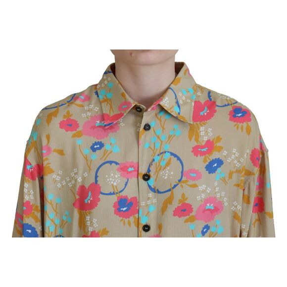 Dsquared² Beige Floral Collared Button Down Long Sleeves Women's Shirt - Picture 5 of 5